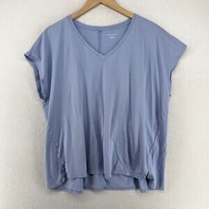 EILEEN FISHER Top XL Organic Cotton Jersey V-Neck Dolman Sleeve Boxy Blue